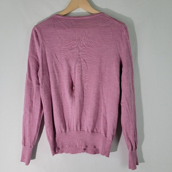 Talbot's Women's Pink/Gray/White Argile Button-Front Sweater Sz M Merino Wool - Picture 2 of 12